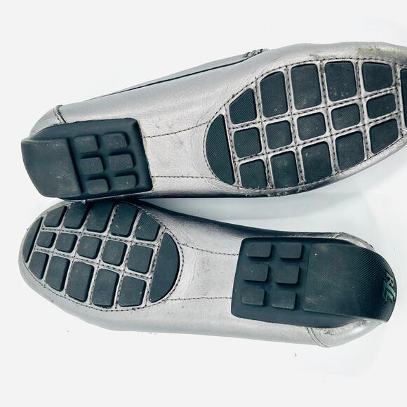 Ralph Lauren Caitlyn Gunmetal Metallic Leather Driving Loafers - Picture 7 of 9